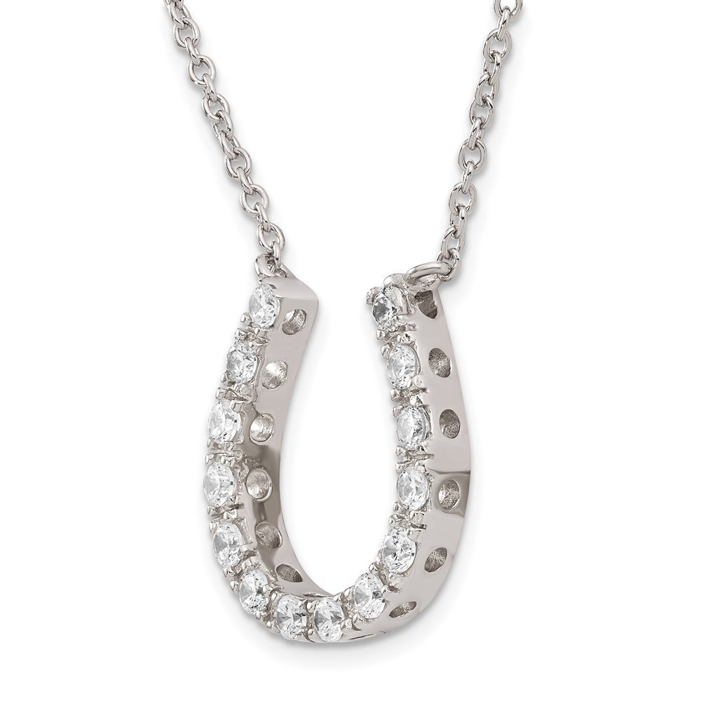 925 Sterling Silver Rhodium-plated CZ Equestrian Fine Jewelry Horseshoe Necklace - Picture 6 of 7